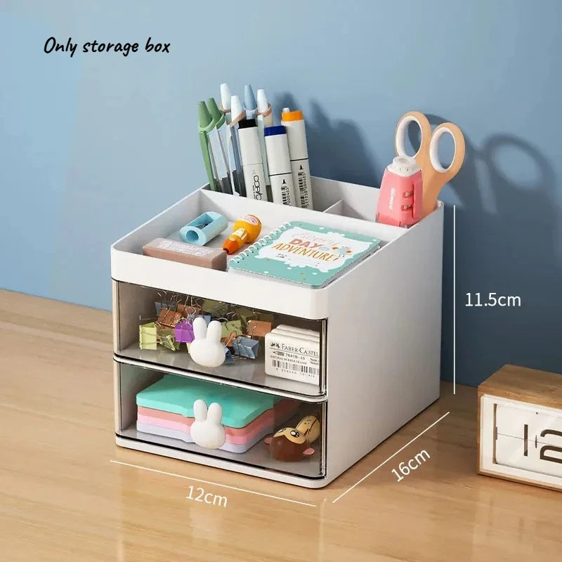 1pcs Multi-Layer Desk Organizer with Drawers Pen & Stationery Storage Box Office Desktop Makeup Organizer with Elevated Stand Oasis Select White