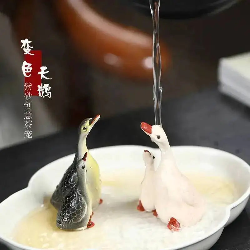 Zisha Tea Pet Color-changing Swan Sculpture Craft Tea Tray Ornament Liftable Couple Goose Ceramic Oasis Select Default Title