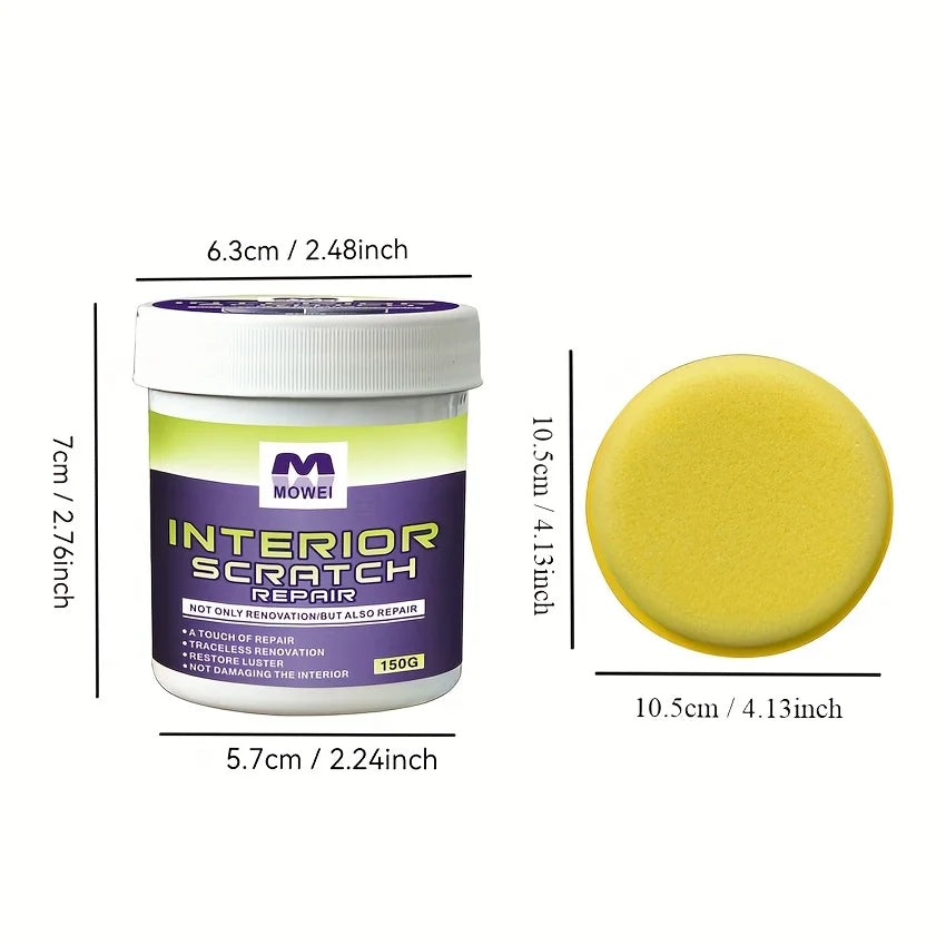 Car Interior Scratch Repair Cream – Natural, Low Odor + Sponge