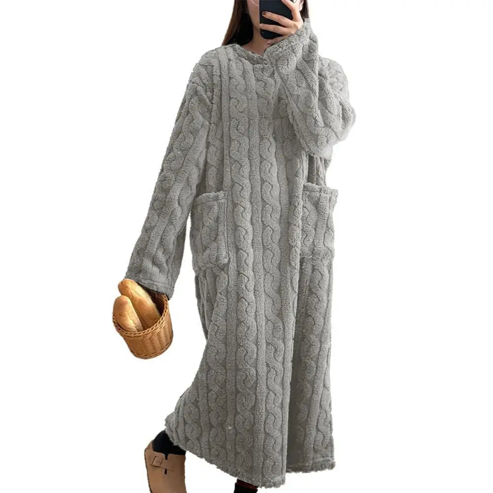 Women's Flannel Nightgown – Long Sleeve Warm Fleece Night Dress