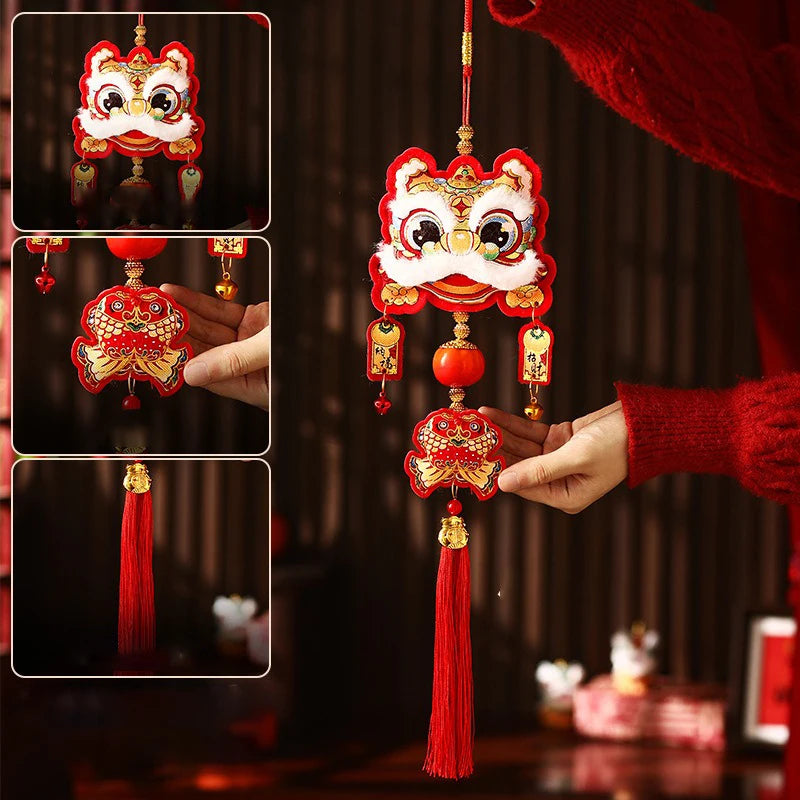 Chinese New Year Tassel Exquisite Lion Dance Pendant Spring Festival Hanging Traditional New Year Decoration For New Year Gifts Oasis Select C
