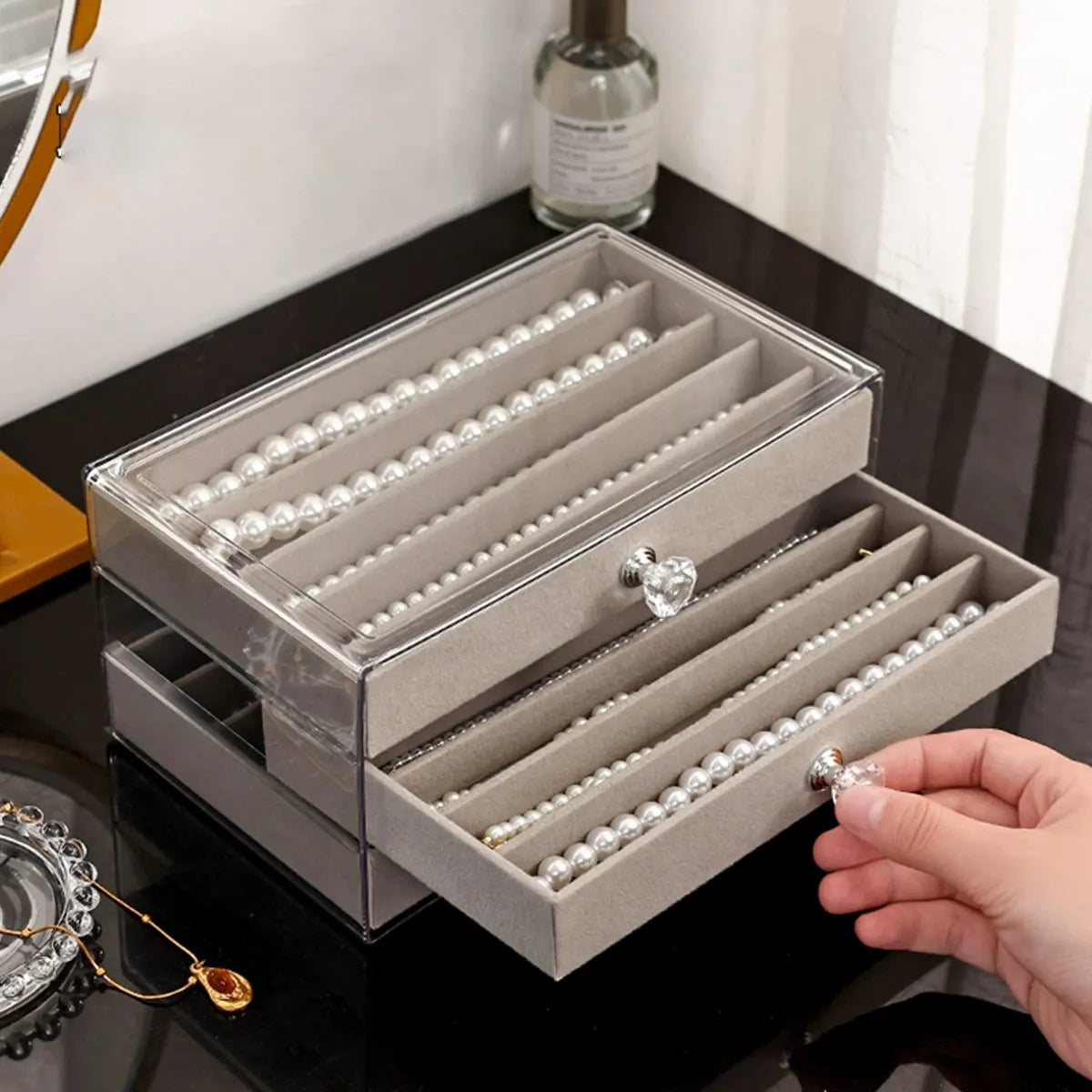1pc Necklace Storage Box with Transparent Lid, 3-Layer Jewelry Tray Drawer Jewelry Display Box, Desktop Jewelry Box Oasis Select
