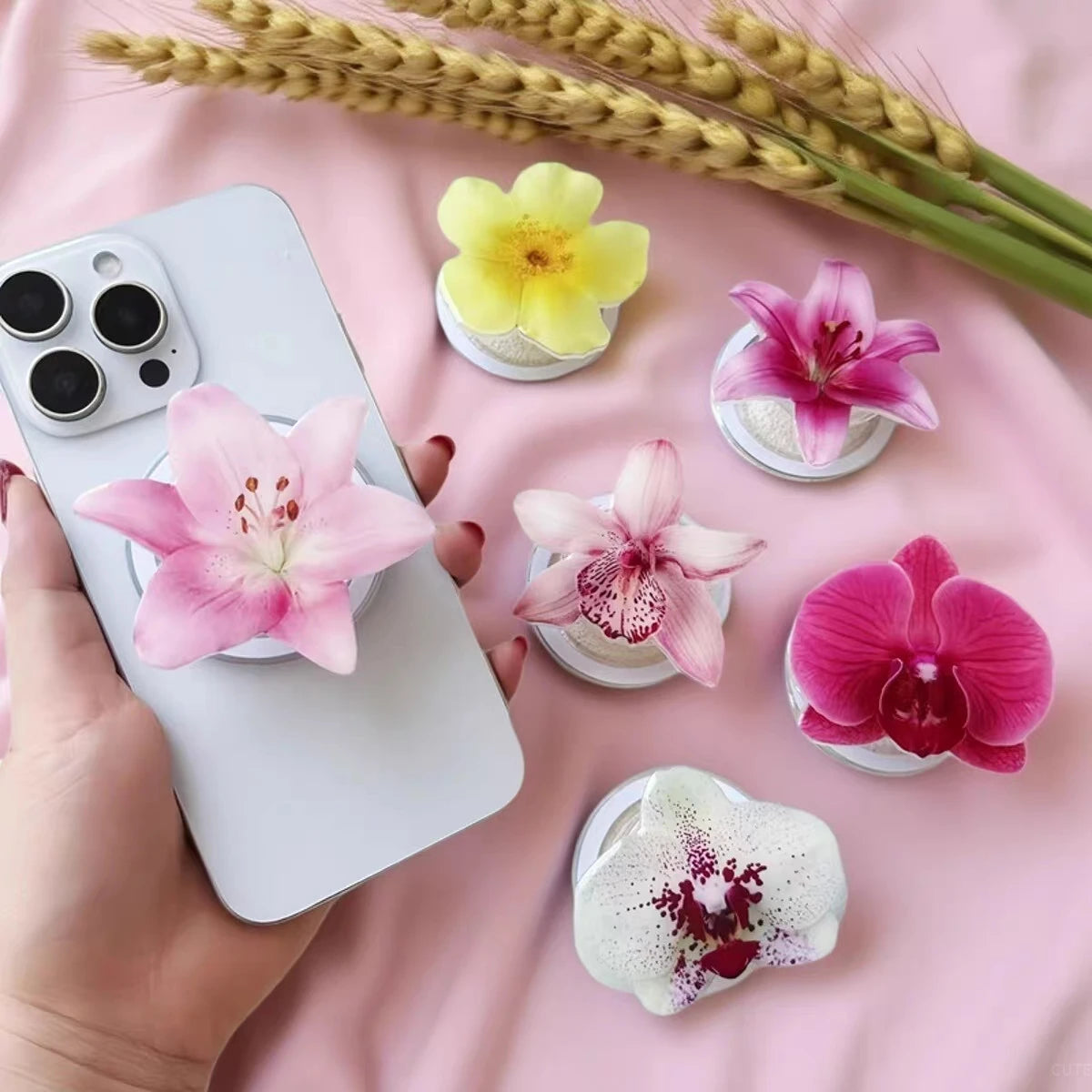 Acrylic Flower Phone Holder Socket Folding Phone Grip Trendy Mobile Phone Ring Buckle Stand For Universal Smartphone Accessories Oasis Select