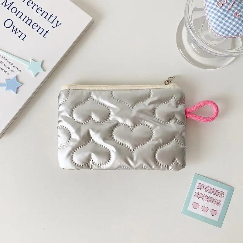 Heart Bow Coin Purse Zipper Cosmetic Pouch – Mini Organiser Zipper Coin Purse Oasis Select Heart Silver