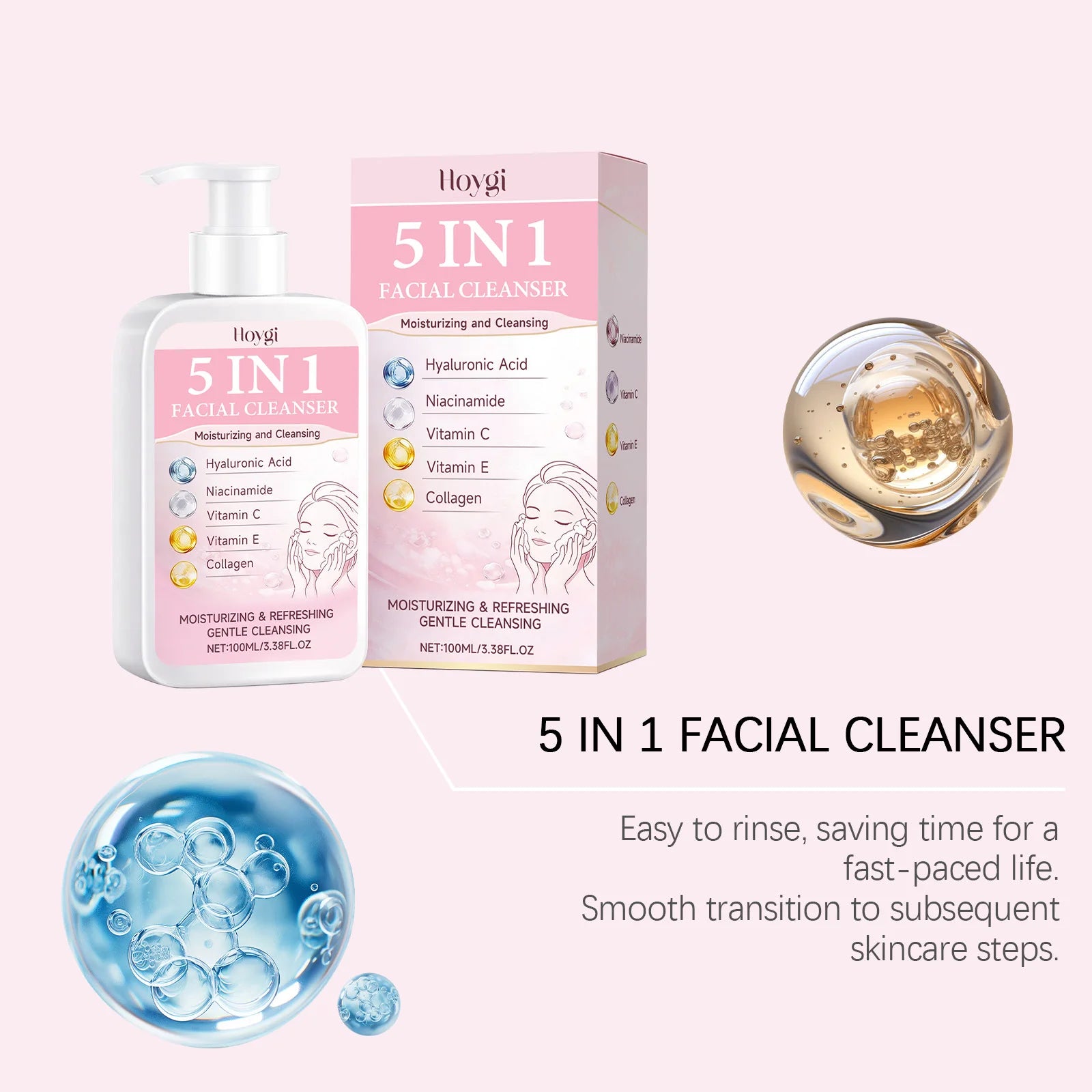 Hoygi 5-in-1 Moisturizing Facial Cleanser – Gentle Hydrating Foam