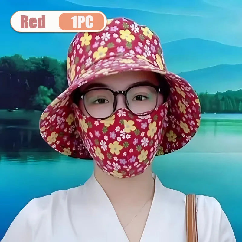 1-2PCS Women‘s Sun Hat with Face Mask UV Protection Summer Cycling Cap Breathable Quick Dry Outdoor Hiking Visor Oasis Select Red-1PC