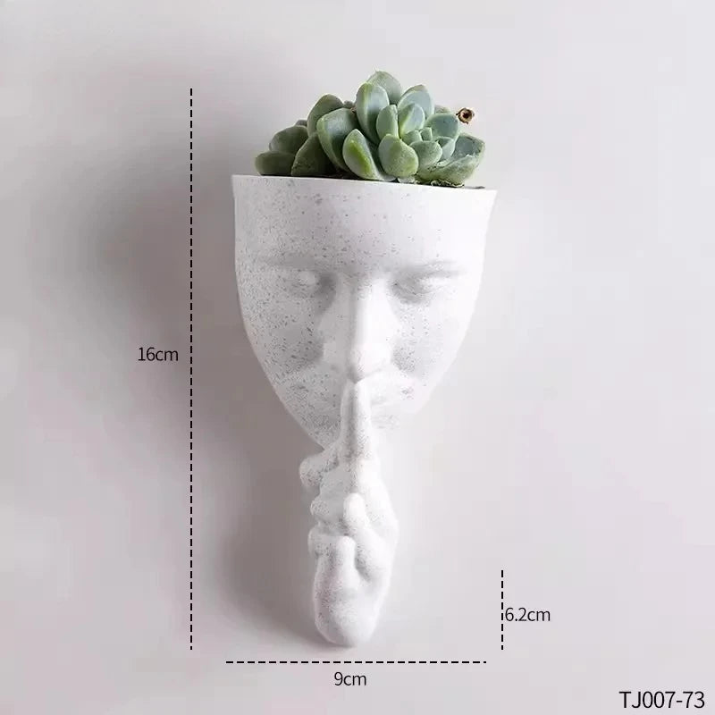 Creative Artistic Face Shaped Wall Planter Retro Human Profile Flowerpots Succulent/Plant Pot for Wall Decor Balcony Living Room Oasis Select Flower Pot - Beige