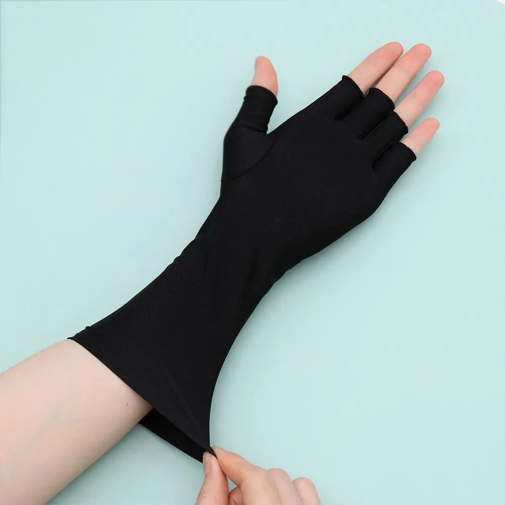 Summer Cycling Solid Mittens Arm Cool Fingerless Sunscreen Protection Half Finger Sleeves Long Gloves Oasis Select