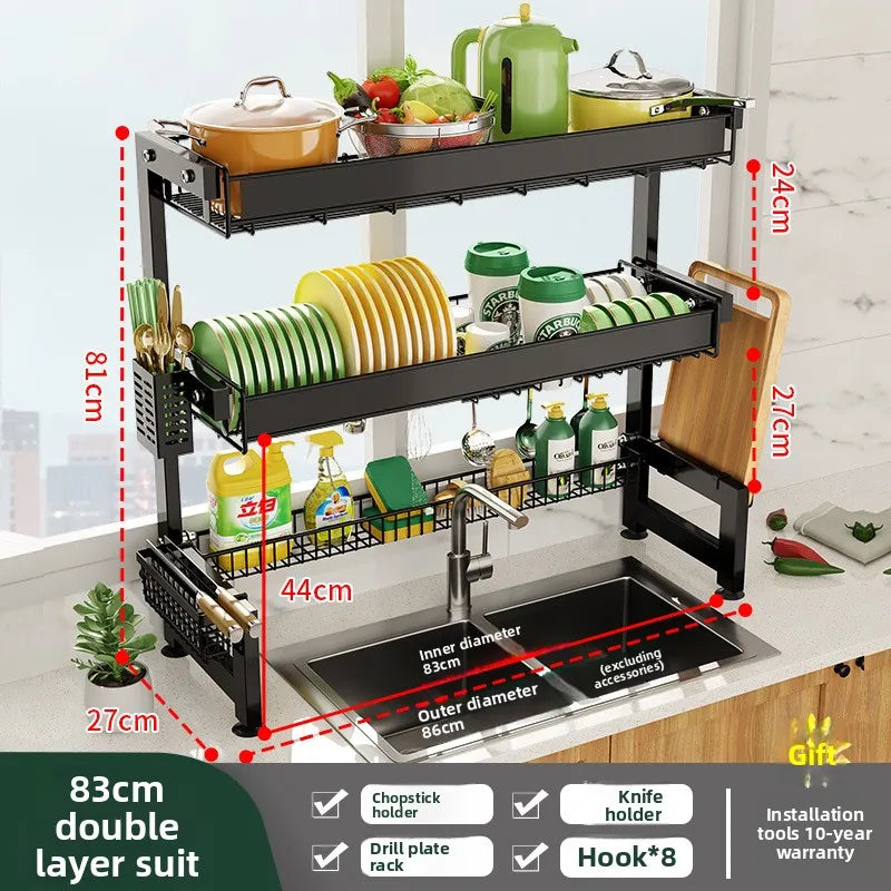 Multifunctional Kitchen Sink Shelf Dish Rack Drain Rack Countertop Dish Rack Drain Sink Rack Oasis Select 83CM-Full S