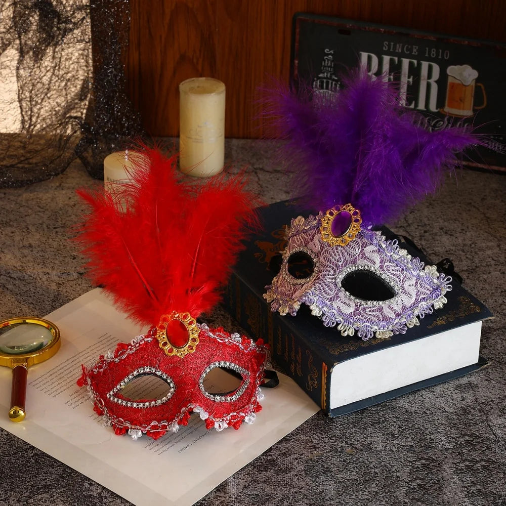1Pcs Venetian Venice Glowing Feather Led Masks Woman Fancy Dance Party Eye Mask Carnival Halloween Masquerade Cosplay Costume Oasis Select