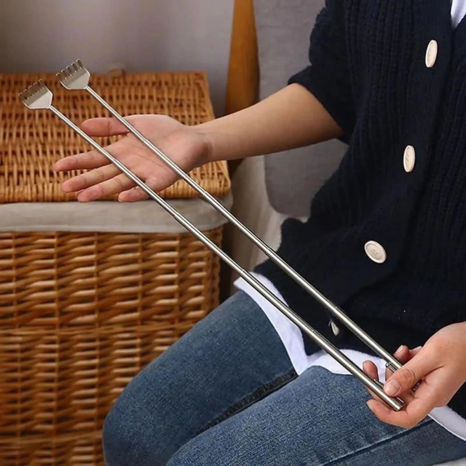 Telescopic Back Scratcher Stainless Steel extendable back scratching and massage tool for relaxation Includes pen clip design Oasis Select