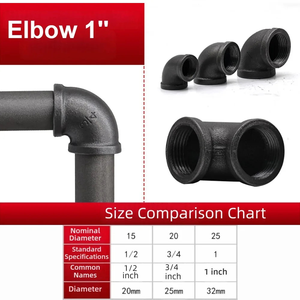 New Black Pipe Fittings Malleable Iron Elbow Plumbing Pipe Joint 1/2'' 3/4'' 1'' Threaded Pipe Connection Oasis Select Elbow 1- 16mm