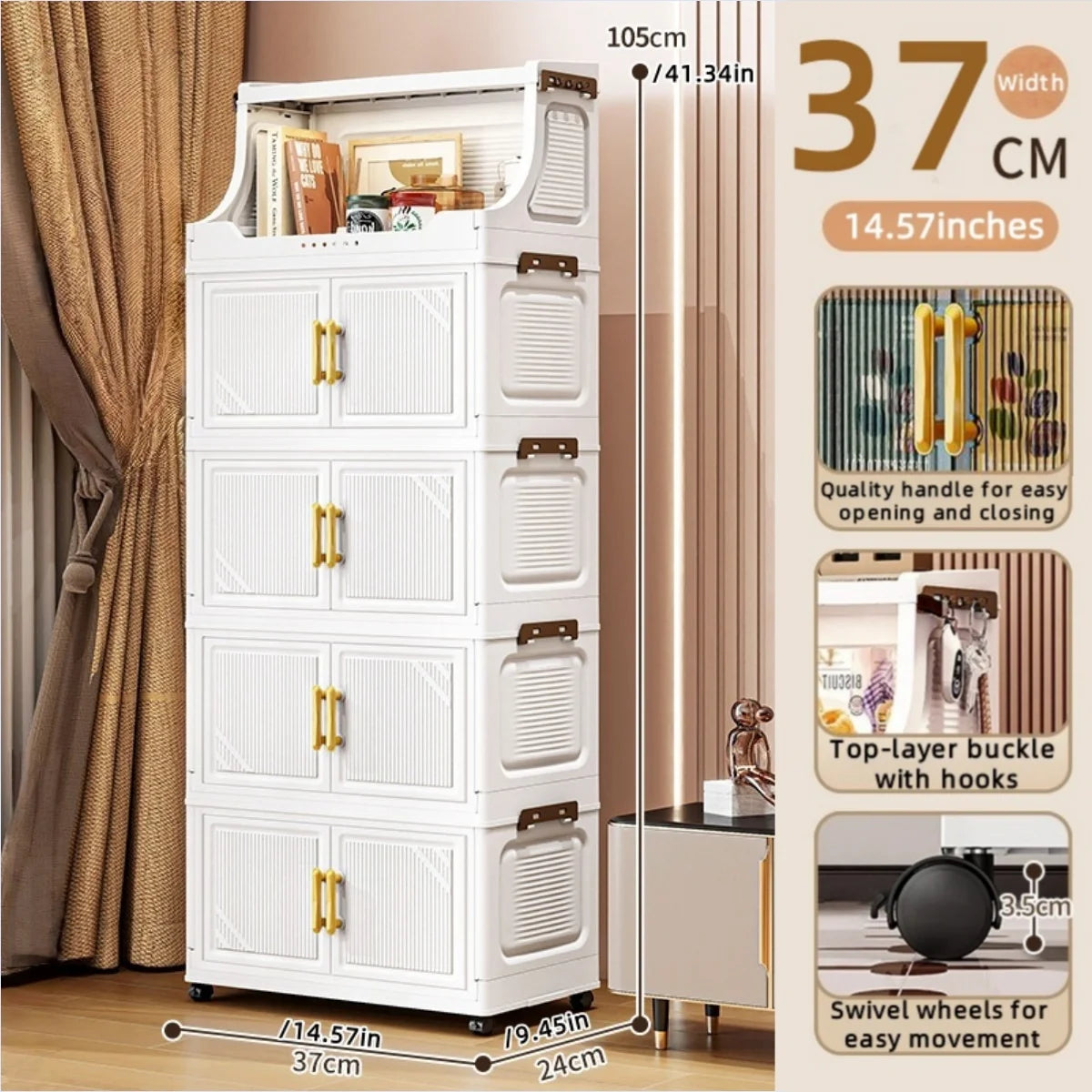 Foldable Double-Door Storage Cabinet,Large Capacity Space-Saving Mobile Organizer for Bedroom&Living Room（Clothes, Toys&Snacks） Oasis Select 5 Tiers White