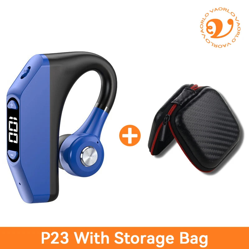 Bluetooth Business Earphones Talk/Music Time 20/30 Hours LED Digital Display With MlC Noice Cancelling Wireless Headset Oasis Select P23 Blue With Bag