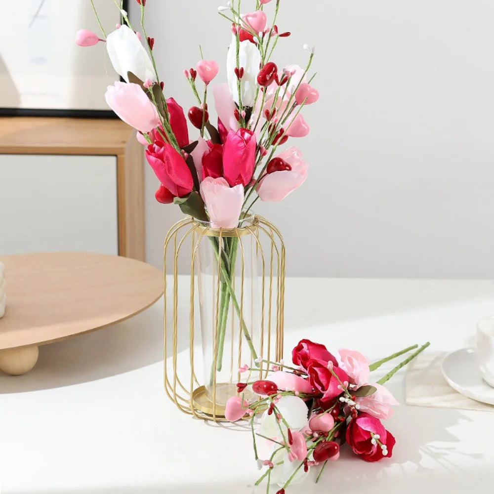 Valentine's Day Simulation Tulip Heart Butterfly Tulip Fake Flower Wedding Decoration Bouquet Arrangement Oasis Select