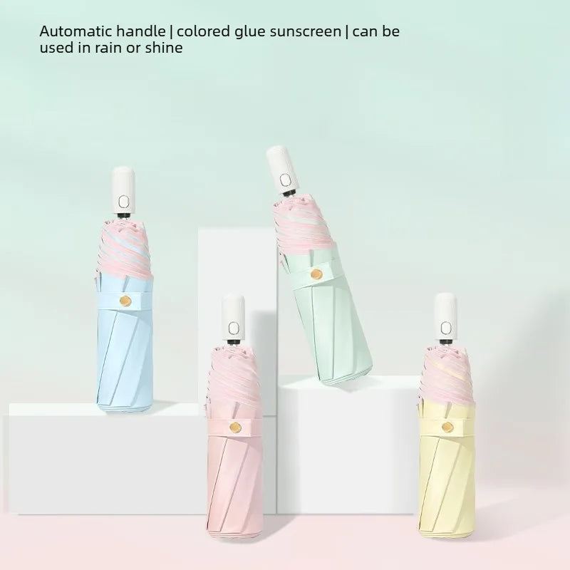 Anti-Rebound Automatic Folding Umbrella Color Glue UV Protection Sunshade Two-Purpose for Rain & Sun Ladies Parasol Oasis Select