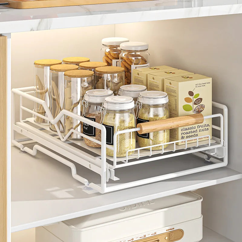 Kitchen Household Drain Bowl Rack Layered Seasoning Bowl Rack in Cabinet Double Layer Drawer Type Pull Basket Dish Storage Rack Oasis Select