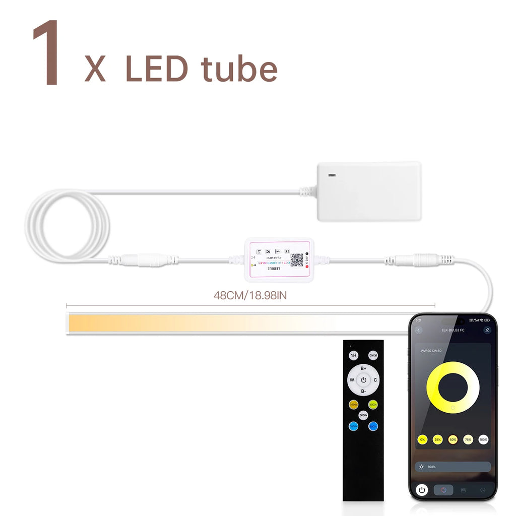 1-10pc Dimmable CCT LED Light Bar Cabinet Lighting 48CM 2700K-6500K Aluminium Tube Bluetooth APP Control Above the Stove Sink Oasis Select European Power Plug 1Pcs LED Bar