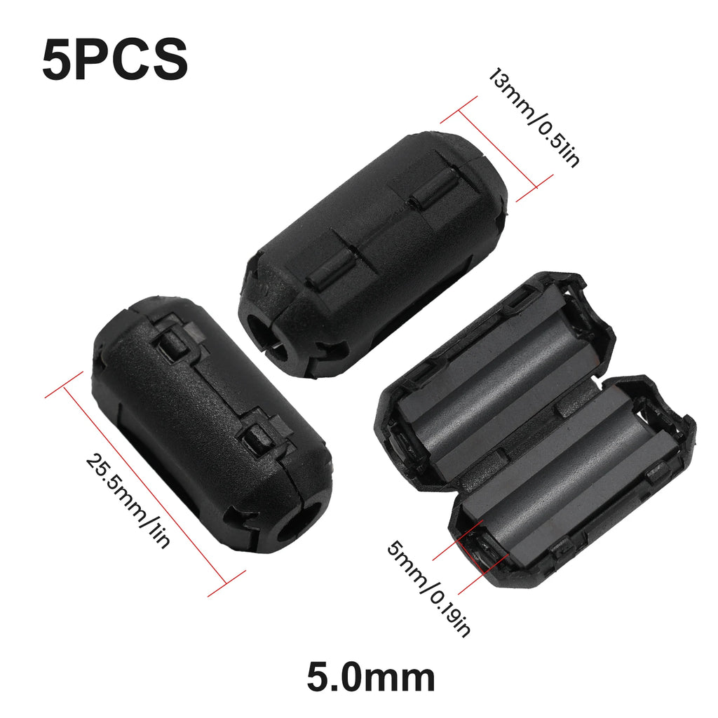 5Pcs 3.5/5/7/9/13mm Toroidal Core Ferrite Bead Clip Choke EMI RFI Noise Filter Clip For USB/Video Cable Power Cord Oasis Select