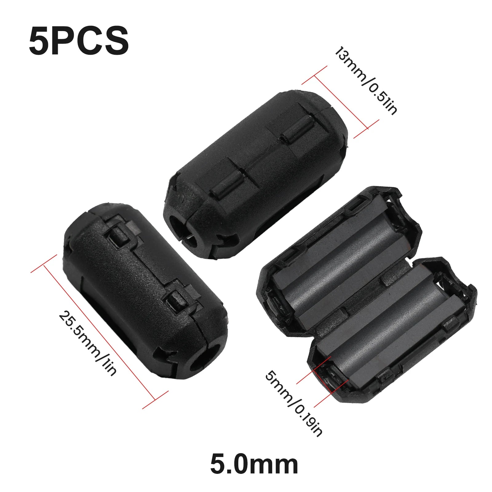 5Pcs 3.5/5/7/9/13mm Toroidal Core Ferrite Bead Clip Choke EMI RFI Noise Filter Clip For USB/Video Cable Power Cord Oasis Select
