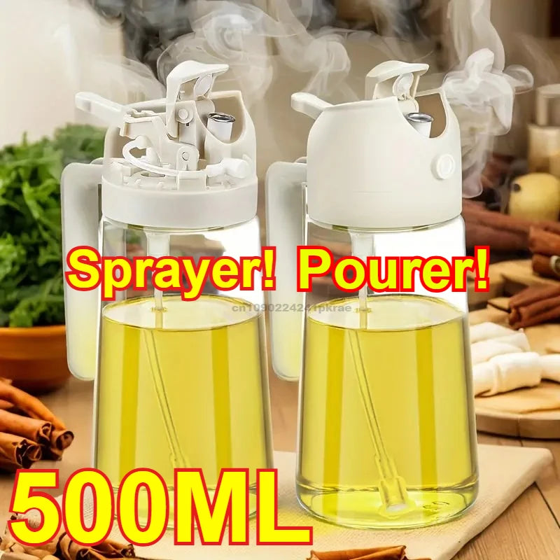 2in1 500ml Portable Oil Sprayer and Dispenser Olive Oil Plastic Kitchen Oil Spray Bottle for Cooking BBQ Air Fryer Baking Salad Oasis Select
