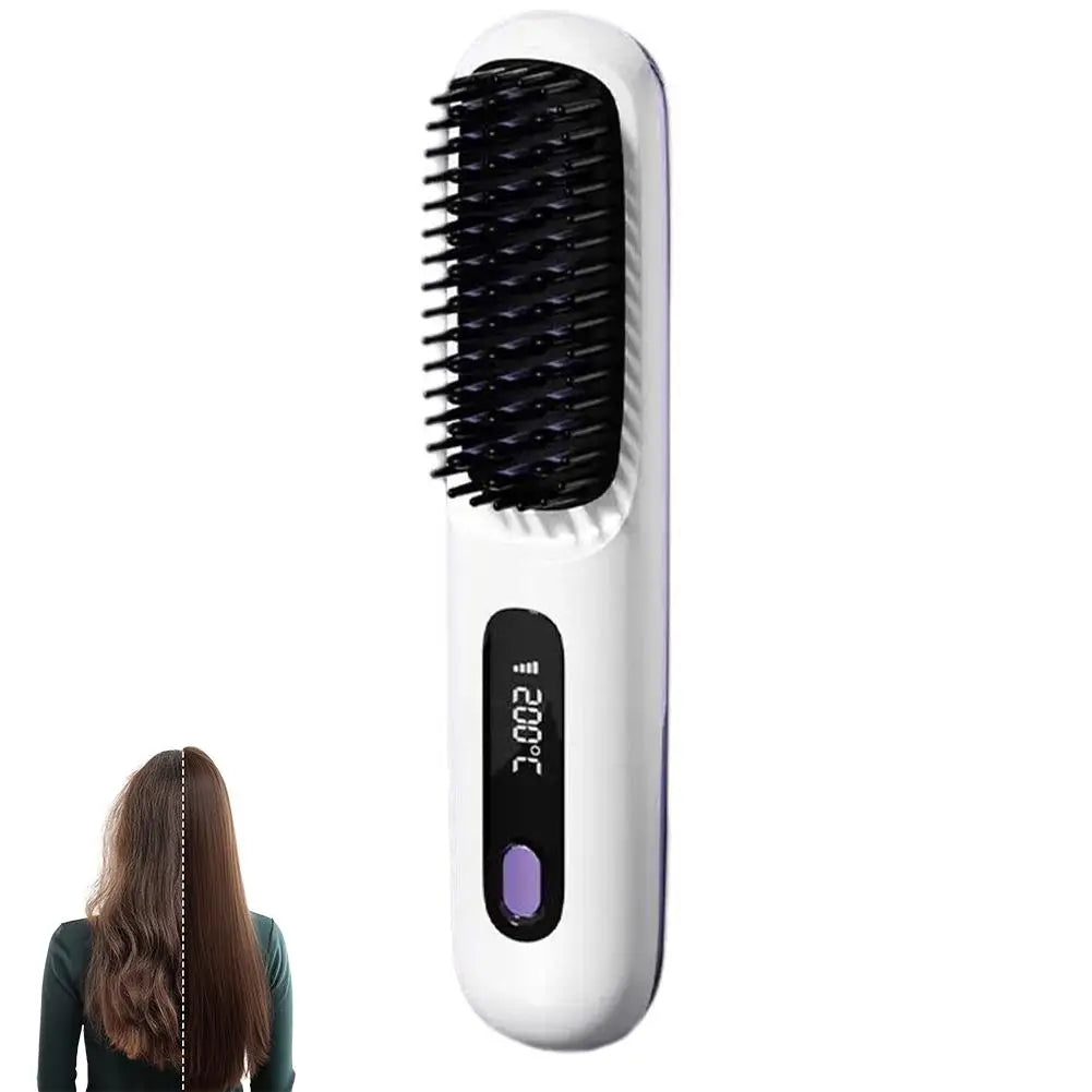 Cordless Hair Straightening Brush – Negative Ion USB Rechargeable Hair Straightening Brush Oasis Select White