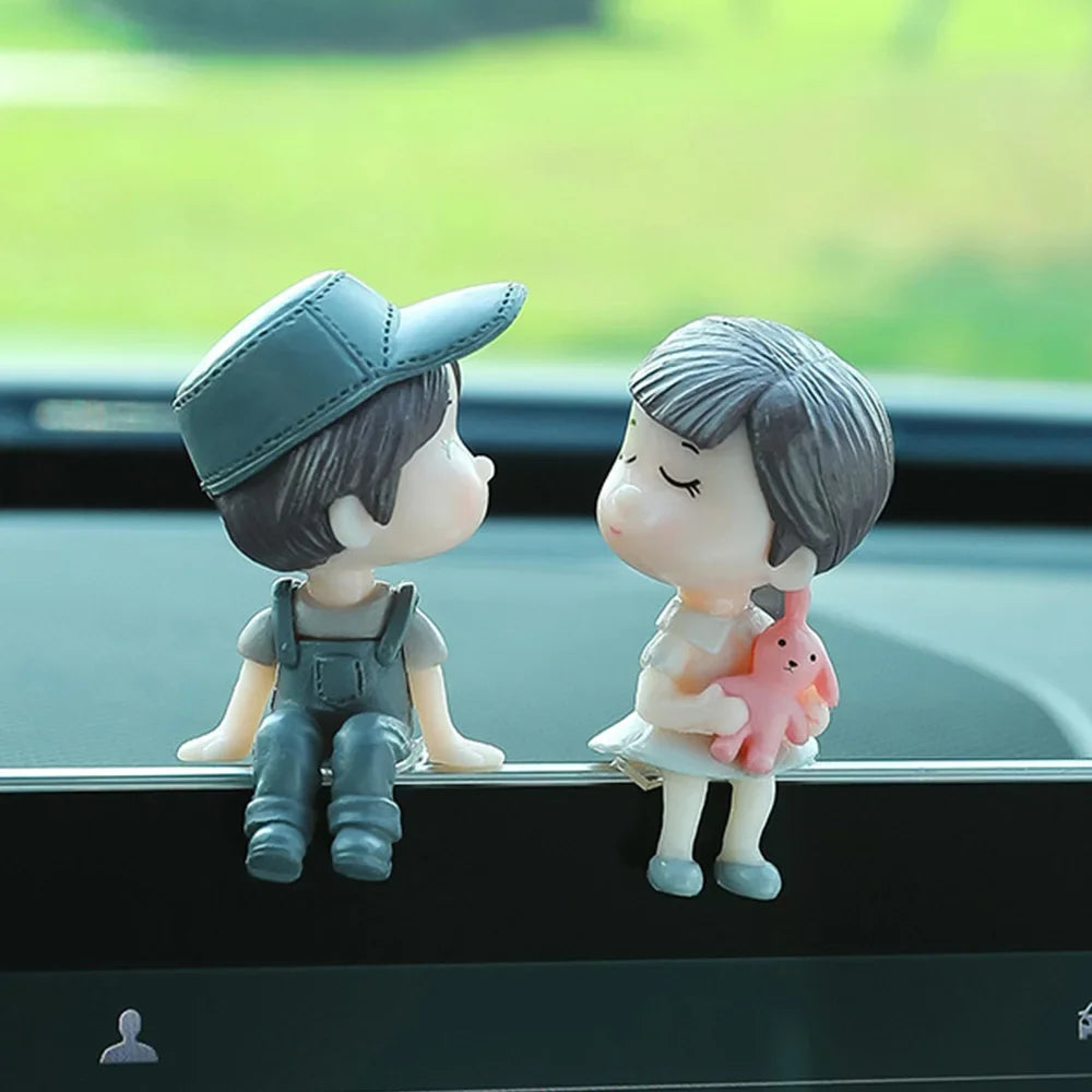 Cute Cartoon Couples Action Figure Figurines Balloon Ornament Desktop Home Decoration Auto Interior Dashboard Decor Oasis Select Gray