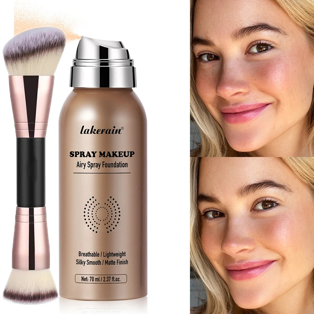 2pcs Spray Foundation With Brush Magic Airbrush Makeup 70ml Long Lasting Water proof Oil Control Matte Full Coverage Oasis Select 2BEIGE