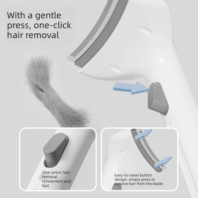 1pcs Curved Blade Pet Hair Remover Comb One-click Push Shedding Brush for Dog Cat Floating Hair & Knot Removal Oasis Select