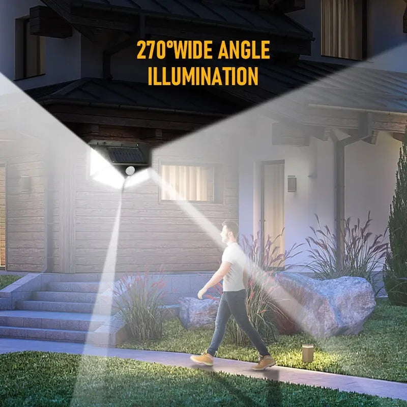 100 LED Solar Wall Lamp All Sides Luminous Motion Sensor Human Induction Courtyard Waterproof Stairs Outdoor Wall Light Oasis Select