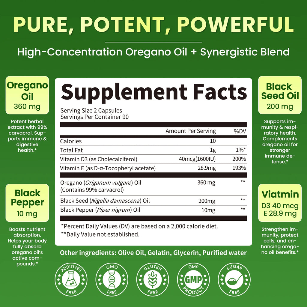 Lukaree Organic Oregano Oil Capsule with Black Seed Oil, Ultra-Concentrated 99%,for Immune, Respiratory,Digestive & Antioxidant Oasis Select