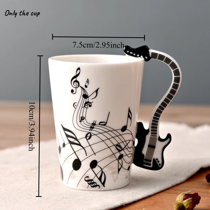 1pcs Ceramic Music Cup Mug Electric Guitar Instrument Creative Coffee Cup Enamel Porcelain Guitar Violin Style Oasis Select 201-300ml Black Freedom