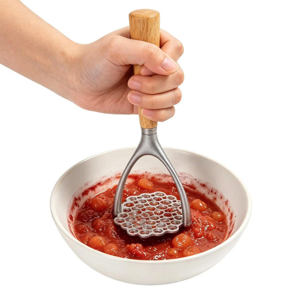 Mashed Potato Masher Double Arc Wooden Handle Kitchen Tool Potato Ricer Food Smasher for Avocado Bananas Carrots Soft Fruits Oasis Select
