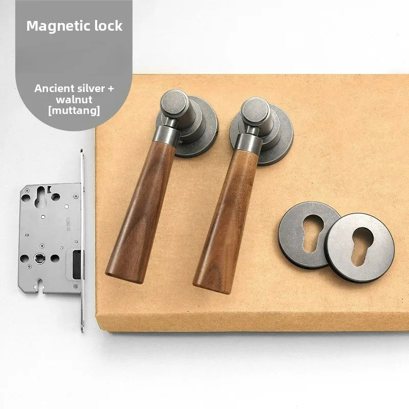 Mid Ancient Style Bedroom Split Lock Universal Door Silent/magnetic Lock Indoor Room Retro Wooden Door Handle Lock Oasis Select Color A magnetic