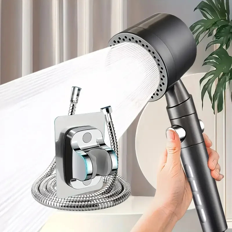 New High Pressure Water Saving Filter Shower Head 5 Modes Handheld Shower Head One Button Stop Bathroom Accessories Set Oasis Select Grey Set