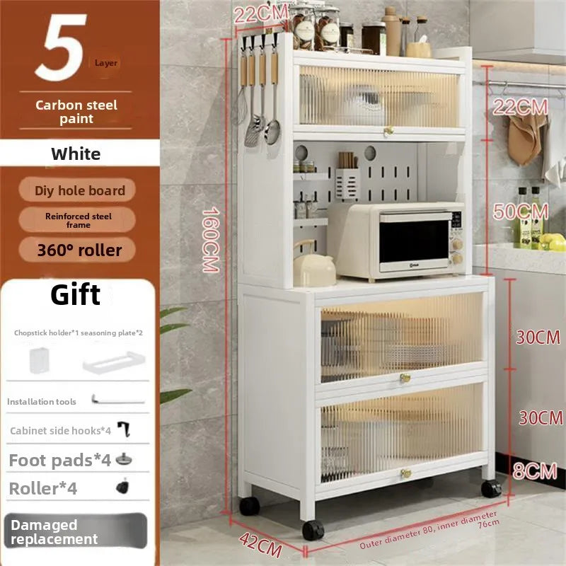 Kitchen Locker Carbon Steel Shelf with Door Household Side Cabinet Microwave Oven Storage Cabinet Cross-border Oasis Select Five 80 white
