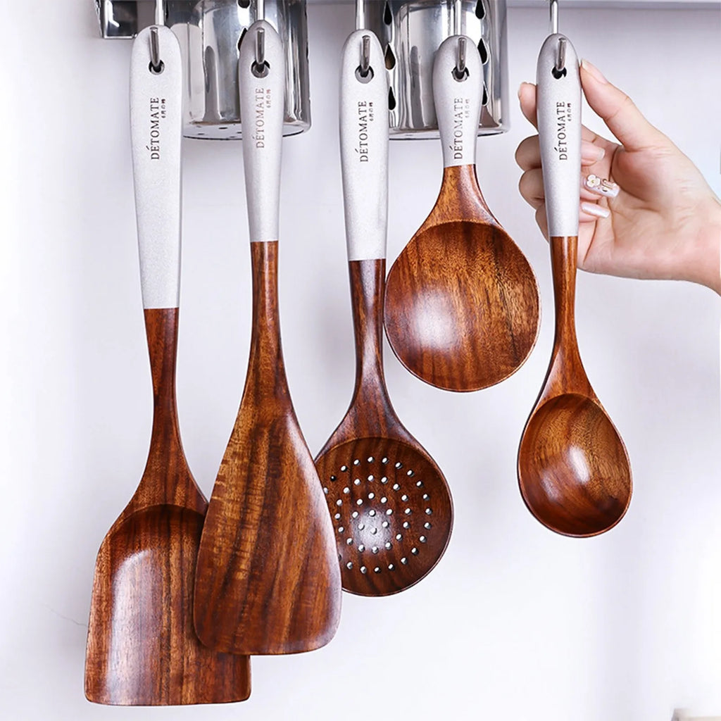 Teak Wood Kitchen Utensil Set – Spoon, Ladle & Skimmer Wooden Cooking Utensils Oasis Select