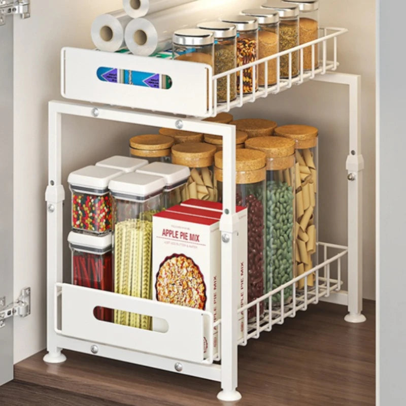 Kitchen cabinet under basket sink rack Adjustable double-layer dish seasoning storage rack Pull-out layered rack Oasis Select