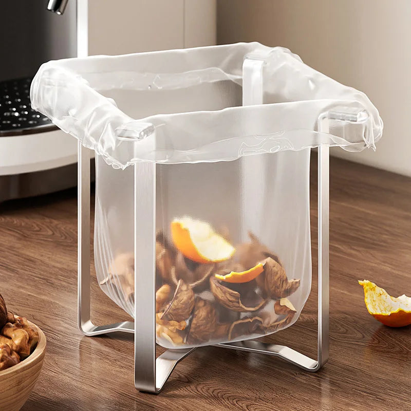 Portable Countertop Garbage Bag Holder Foldable Support Frame Adjustable Plastic Bag Fixing Rack For Kitchen Vegetable Waste Oasis Select