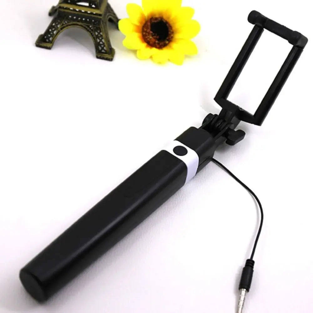 New Mini Wire Controlled Selfie Stick Pink/Blue/Black Suitable for Android 3.5mm Plug Selfie Stick Shrinkage 18cm Stretch 72cm Oasis Select black-3.5mm