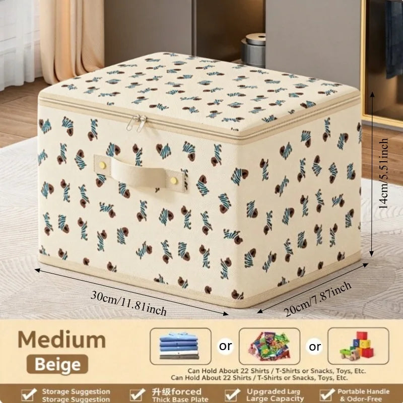New Large Capacity Non-Woven Storage Box with Lid, Foldable Clothes Organizer for Wardrobe, Home Storage Solution, Storage Box Oasis Select Zipper box-M