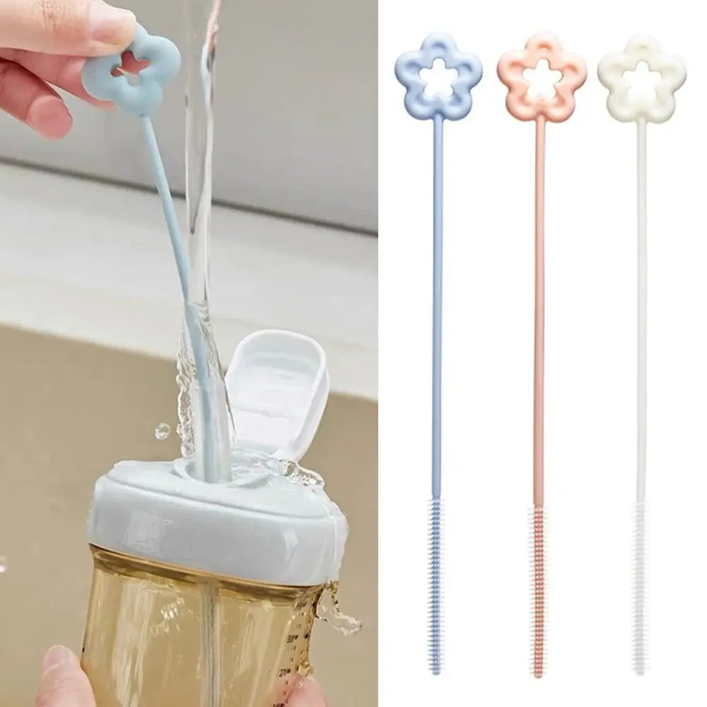 Reusable Straw Cleaning Brush Cleaning Tool Kitchen Gadgets Bottle Cups Cover Brush Long Straw Brush Flower Style Oasis Select