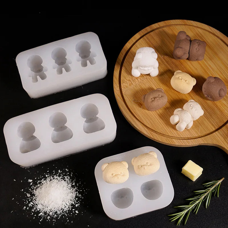 Cute Lena Bear Pinch Mold Bear Candle Plaster Mold Sitting And Standing Bear Four Grid Big Head Bear Silicone Mold Oasis Select
