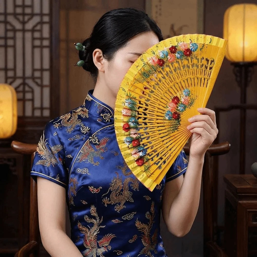 Traditional Classic Hand-painted Fan Colorful Hand Crafted Chinese Style Fan Antique Decorative Folding Fan Photography Prop Oasis Select