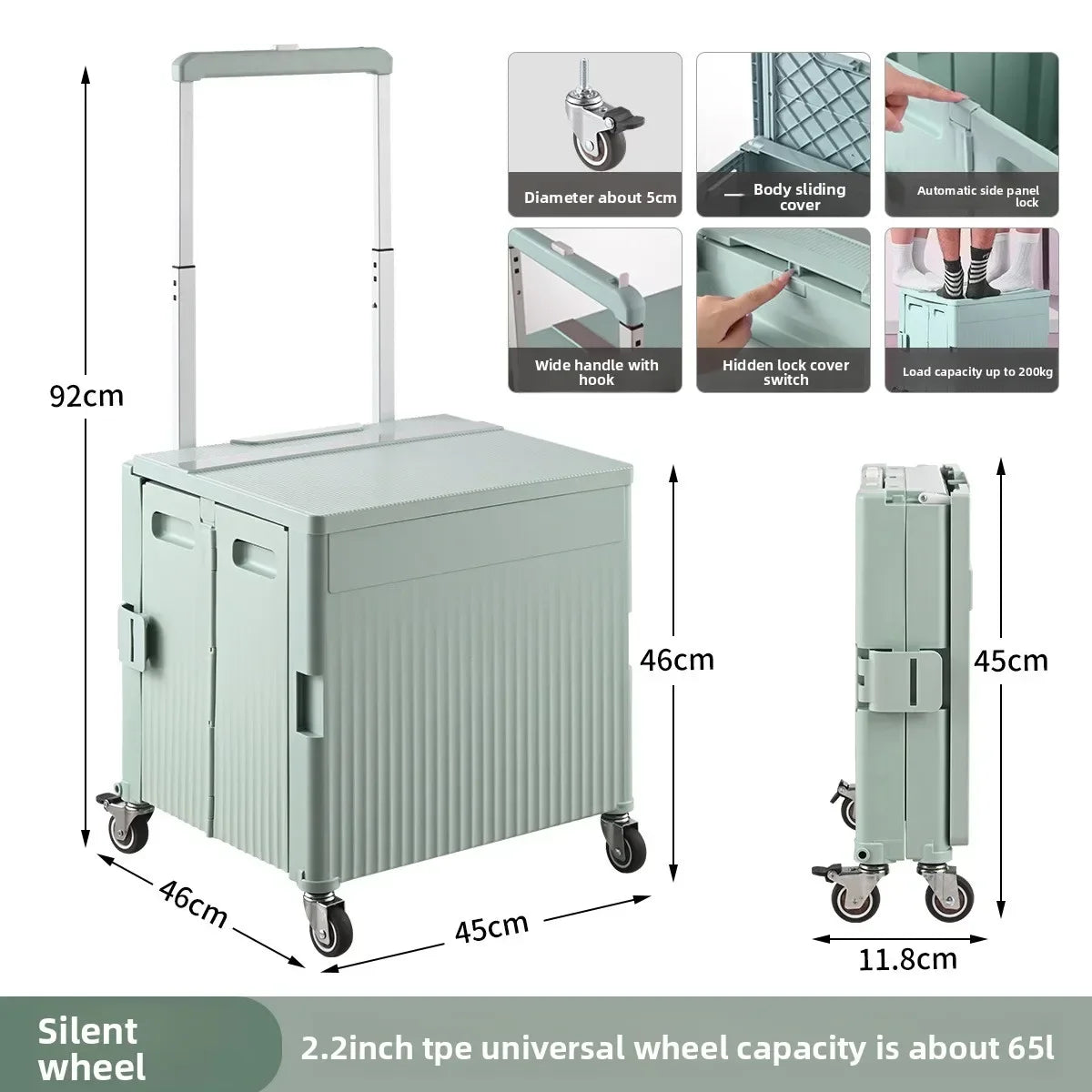 Multi-functional Shopping Cart Folding Light Carry Shopping Cart Camping Trailer Hand Pull Trolley Express Pull Goods Home Oasis Select Green-C