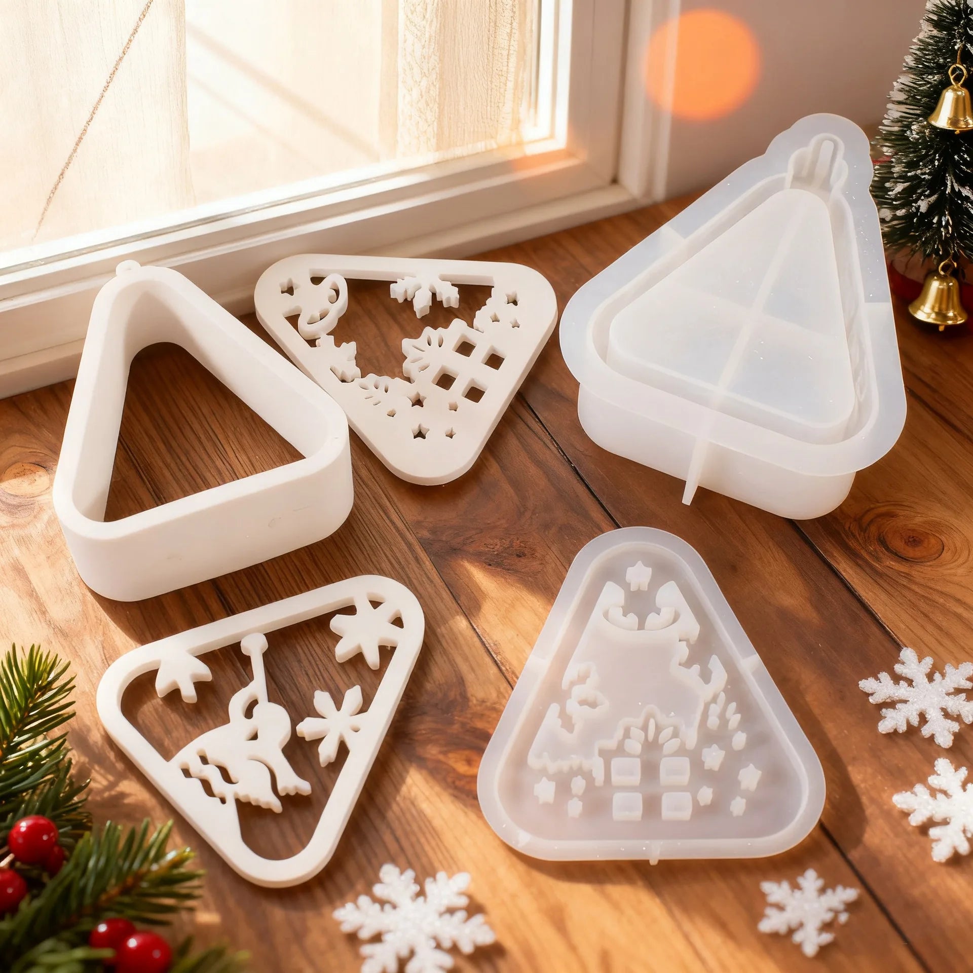 Christmas Triangle Candlestick Silicone Mold Santa Claus Snowman Tree Festival Resin Mould Mini Table Ornaments Home Decoration Oasis Select
