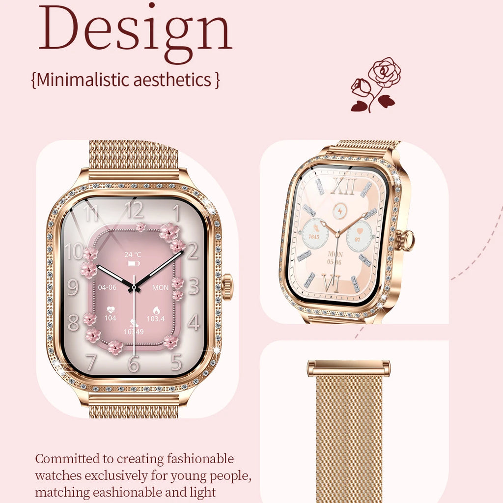 New Women Fashion Smart Watch Lady Blue Tooth Call Smartwatch Waterproof Health Monitor Wristwatch Sports Fitness Tracker Music Oasis Select