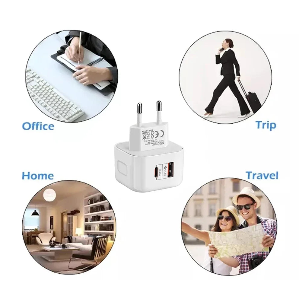 2 Ports QC3.0 Type C Charger PD 20W Quick Charger USB-C Fast Charging Travel Wall Charger Power Adapter For iPhone 12Pro Max Oasis Select
