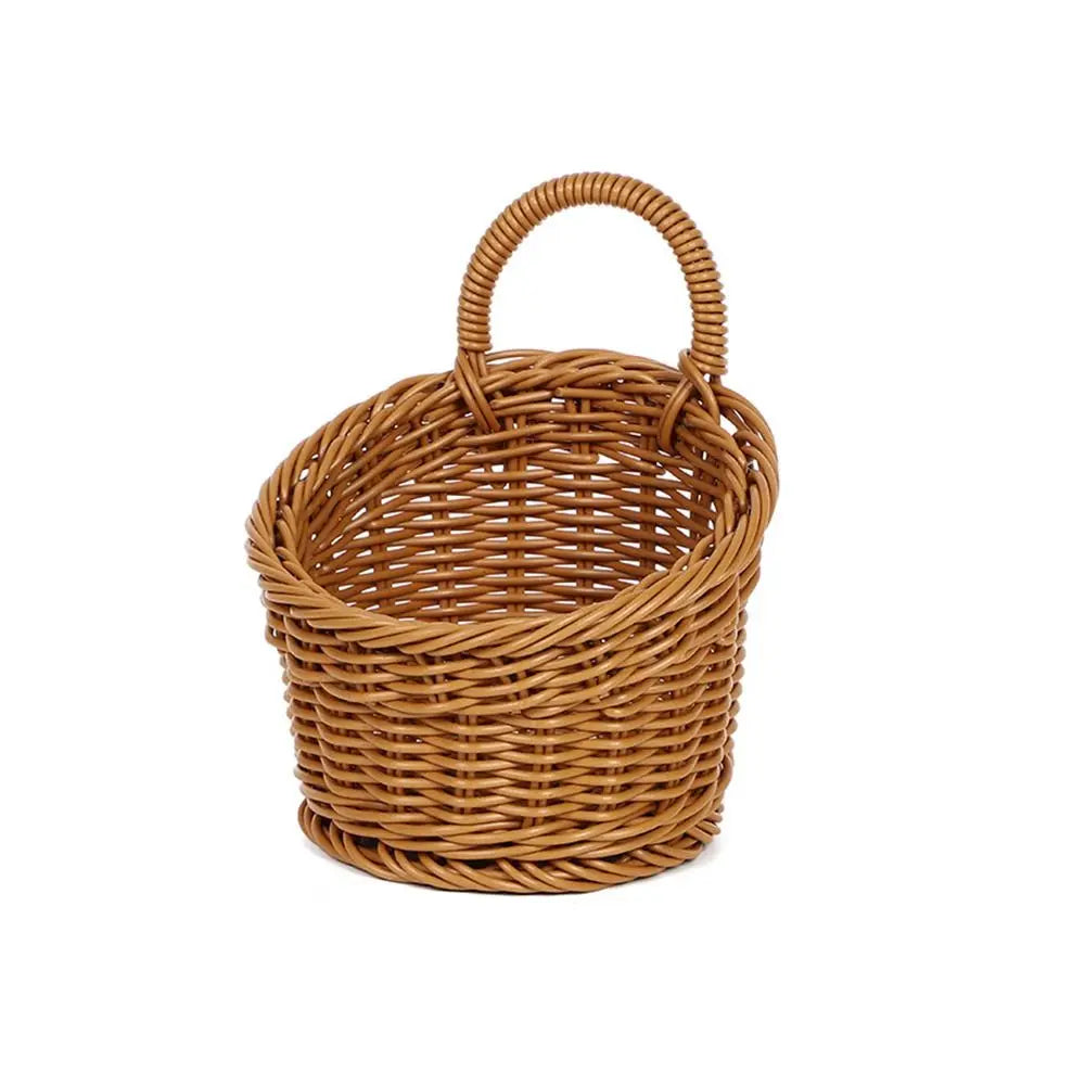 Imitation Rattan Kitchen Storage Basket with Handle Brown Hand-woven Hanging Baskets Home Decoration Living Room Oasis Select 7