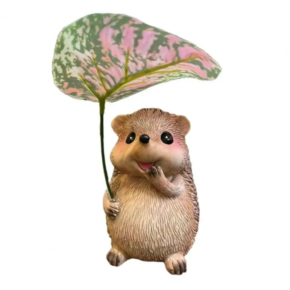 Leaf Umbrella Hedgehog Figurine | Resin Garden Statue Decor Garden Figurine Oasis Select Hedgehog